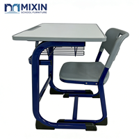 Table de classe moderne en métal et bois pour étudiants, bureau et chaise d'école bleus