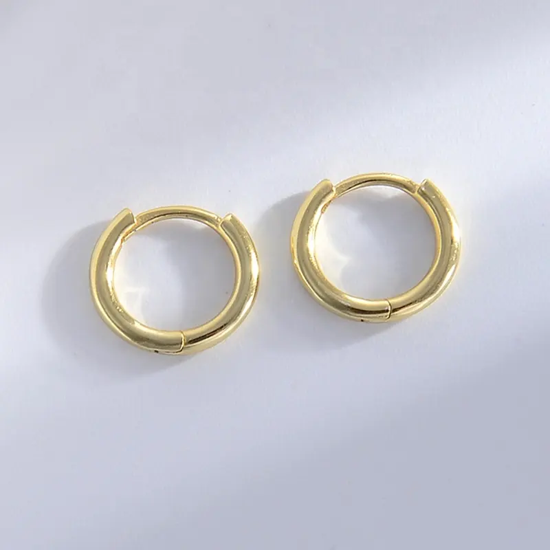 Boucles d'oreilles rondes en argent sterling 925 de haute qualité, petit huggie plaqué or 18 carats pour femmes et hommes