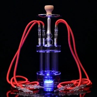 Chicha Narguilé Acrylique à 4 Tuyaux avec Éclairage LED, Kit Complet pour Bar à Fumer
