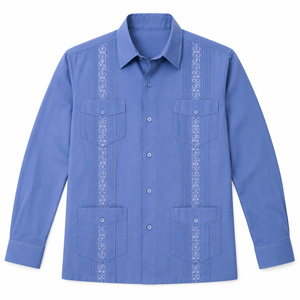 Camisa Guayabera de Manga Larga <span class=keywords><strong>para</strong></span> Hombre, Bordado Vertical, Pliegues Decorativos, 4 Bolsillos, Estilo Cubano Informal, Cierre de Botones, Tallas Regulares US/EU - Product Image 1
