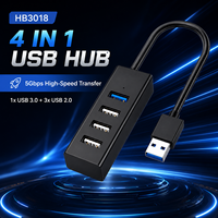 Hub USB 3.0 4-en-1 HB3018, 1x5 Gbps + 3x480 Mbps, boîtier ABS, Plug-and-Play pour ordinateur portable, clavier, souris, clé USB