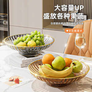 Striped Tall Fruit Plate Round <b>Plastic</b> Large Capacity For Living Room Coffee <b>Table</b> Decorative Trays - Product Image 3