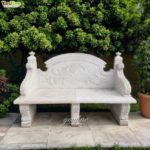 हस्तनिर्मित सफेद संगमरमर पत्थर की बेंच - Product Image 4