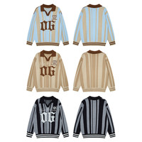 Pull en tricot à rayures verticales avec logo personnalisé |   Pull en coton respirant pour homme, automne |   Haut décontracté coupe ample style Old Money
