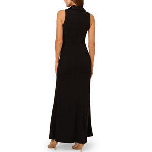 <span class=keywords><strong>Robe</strong></span> de soirée sirène élégante pour femme, col festonné, style <span class=keywords><strong>smoking</strong></span>, noire, sans manches, boutonnée, fermeture éclair au dos, maxi, fente avant, douce - Product Image 3