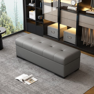 Banc ottoman moderne capitonné pour entrée, avec rangement, repose-pieds et siège rembourré pour chambre et salon - Product Image 3