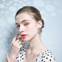 Bijoux Vintage plaqué or diamant fleur pendentif boucles d'oreilles strass cristal Double rond boucles d'oreilles goutte
