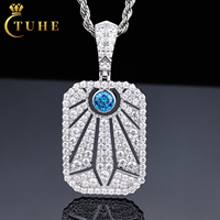 Pendentif Dog Tag Montagne Soleil Givré en Argent Sterling 925 et Moissanite VVS, Plaqué Or, Design Original, Bijoux Fins pour Hommes et Femmes