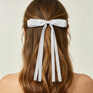 Jepit Rambut Satin Pita Ganda Motif Polkadot, Manis Elegan dengan Pita Panjang, Aksesoris Rambut Modis untuk Anak Perempuan, Cocok untuk Sehari-hari dan Pesta - Product Image 2