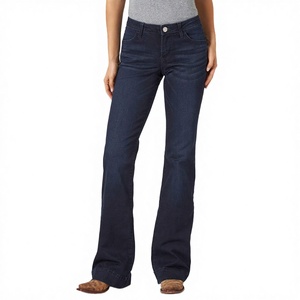 Leggings pour femmes en coton 100% bleu foncé, taille haute, coupe bootcut, extensibles, style streetwear, vêtements décontractés - Product Image 3