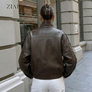<span class=keywords><strong>Chaqueta</strong></span> Corta de <span class=keywords><strong>Cuero</strong></span> Marrón para Mujer, <span class=keywords><strong>Chaqueta</strong></span> Holgada de <span class=keywords><strong>Cuero</strong></span> PU Texturizado - Product Image 3