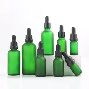 High Quality 5ml-100ml Green Frosted Glass Essential Oil Bottle with Rubber Head Dropper for Cosmetics including Serum Skin Care