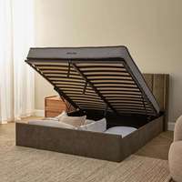 Cama Otomana Moderna Tapizada con Cabecero de Ala y Plataforma de Almacenamiento, Tamaños Queen, King, Full, Twin, con Compartimento de Almacenamiento Oculto y Elevable