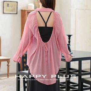 Chemise rose dos nu pour femmes, couleur unie, manches longues, tenue décontractée au quotidien, N7657 - Product Image 5