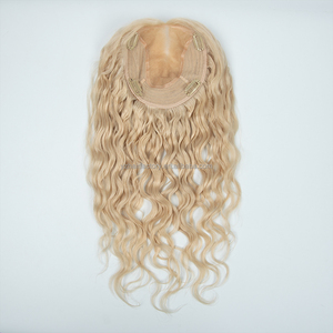 Hot Selling 6*7 Mono Net Topper Raw Virgin Human Cuticle Aligned European Hair Natural Wavy Topper <b>Clip</b> Silk Base in Stock - Product Image 5