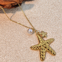 Collier en acier inoxydable Y & S avec pendentif étoile de mer, coquillage et perle, plaqué or 18 carats, inaltérable, bijoux unisexes tendance
