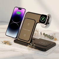 Chargeur sans fil pliable 3-en-1 avec port DC QC3.0 15W pour iPhone 17/15/14/13/12 et iWatch - Utilisation en extérieur et au bureau