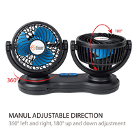 Ventilateur de voiture double tête robuste 12V/24V à 3 vitesses, silencieux, avec boîtier en ABS pour camions, fourgonnettes et camping-cars