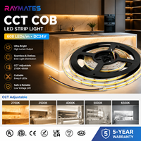 Tira de Luces LED COB Raymates sin Puntos, Regulable, CCT, 24 V, 608 LED, Ancho de PCB de 10 mm, Tira de LED COB Brillante para Cocina