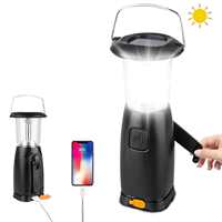 Lanterne de camping LED rechargeable à manivelle solaire avec sortie USB et crochet de suspension pour l'extérieur