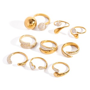 Fashion <b>Rings</b> Gold <b>Open</b> Zircon Pave Setting Heart Geometric Shape Unisex Jewelry Gift - Product Image 1