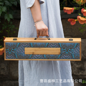 Caja de Bambú Estilo Chino para Caligrafía y Pintura, Caja de Regalo Rectangular Portátil con Tapa Abatible, Caja de Embalaje para Artesanías - Product Image 2