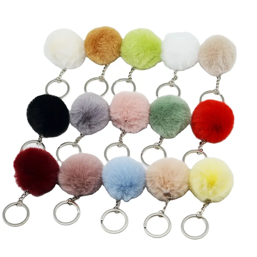 2024 new cheap Small cute faux mink Fur kawaii Keychain Pendant Bag Backpack Purse Charm Fluffy Pom Pom Key chains