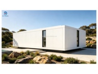 Villa préfabriquée en acier léger, moderne, minimaliste, luxueuse, imperméable, écologique, 1 chambre, 1 salle de bain, toit plat, maison blanche, piscine, pergola