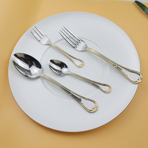Ensemble de couverts <span class=keywords><strong>en</strong></span> acier inoxydable 304 de luxe moderne <span class=keywords><strong>argent</strong></span>é et doré pour mariage et fête, 5 pièces, couteaux et fourchettes - Product Image 5