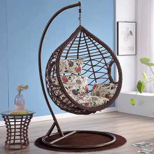 Muebles de exterior moderna cuerda en forma de huevo PE ratán mimbre hamaca colgante columpio silla con asiento Columpio de jardín natural - Product Image 5