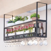 Support mural moderne en fer forgé pour bouteilles et verres à vin avec panneau décoratif