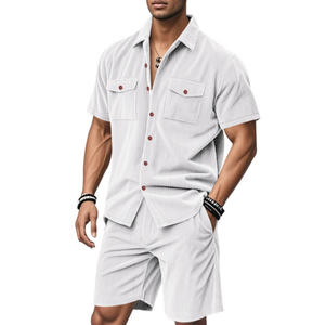 Herren Sommer-Anzug, Outdoor Locker Sitzender Schwerer Cord-Arbeitshemd Kurzarm-Shorts-Anzug für Männer - Product Image 2