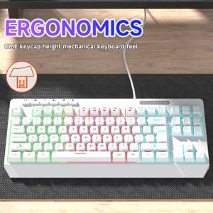 Teclado para juegos con cable Rainbow Teclados personalizado de 87 teclas con interfaz USB retroiluminada con LED, nueva condición para PC Gamer, ordenador portátil - Product Image 5