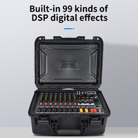Console de mixage portable TNH MC08S dans un flight case, 8 canaux, amplificateur intégré, 99 effets numériques DSP