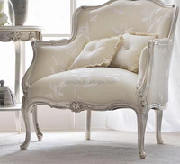 Sofá de Madera Maciza de Estilo Europeo Italiano, Color Gris Blanco Victoriano Francés, con Sillones Tallados Retro