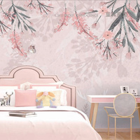 Papier peint mural tendance rose, ballon à air chaud, décoration murale étoile 3D, chambre de fille, art mural, papier peint mural