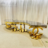 Table de mariage serpentine de luxe Table de salle à manger d'hôtel demi-lune en acier inoxydable doré