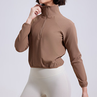 Demi fermeture éclair veste de sport femmes poche lâche Fitness vêtements sweat course décontracté Yoga vêtements hauts