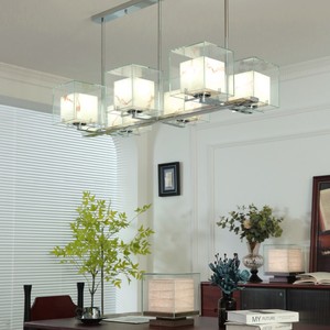 Stone Chandelier 6 <b>Lights</b> Rectangle Glass LED E27 Mounted For Restaurant Bedroom Study Living Room - Product Image 2