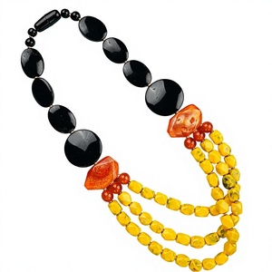 Collier unique en perles de résine bohèmes, bijoux fantaisie colorés, chaîne plaquée or, imitation perle, accessoire de fête pour femme - Product Image 2