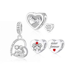 Ciondolo in Argento 'Love You Forever', Non Sono Sorelle per la Sangue ma per Cuore, Compatibile con Bracciali Originali, Gioielli per Compleanno - Product Image 1