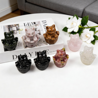 Vente en gros de figurines de chat sculptées dans un panier en cristal naturel, ensemble de statues d'animaux en cristal sculptées à la main, décoration d'intérieur pour la guérison par le Reiki