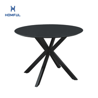 Table de salle à manger ronde Homful pour patio, base en tube métallique, plateau en verre imprimé givré de 5 mm, mobilier de jardin, bistrot, café en plein air