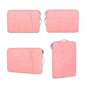 Leather Waterproof Slim Pu Leather Laptop Sleeves case with Side Open Zipper Pocket - Product Image 3