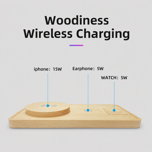 Base de Carga Inalámbrica Magnética de Bambú 3 en 1 de 15W PD con Carga Rápida Tipo-C para Teléfonos, Relojes y Auriculares - Product Image 6