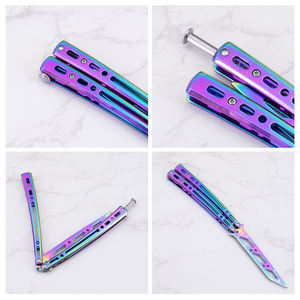 تدريب الأصابع قوس قزح التيتانيوم ممارسة سكين قابلة للطي الفولاذ المقاوم للصدأ منحنى شفرة غير شحذ التدريب سكاكين التدريب - Product Image 5