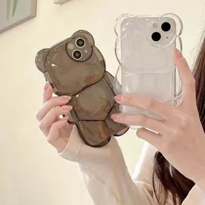 Luxury Cute Cartoon Animal 3D Bear Transparent Shockproof Soft Cover Phone Case For iPhone 15 14 13 12 11 Pro XS Max X XR