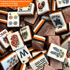Tuiles de Mahjong Premium en Marbre et Acrylique Orange-Brun, Motif Bouledogue Français, Mini Jeu de Voyage, Nouveau Set de Tuiles de Mahjong Américain Motif Écaille de Tortue - Product Image 1