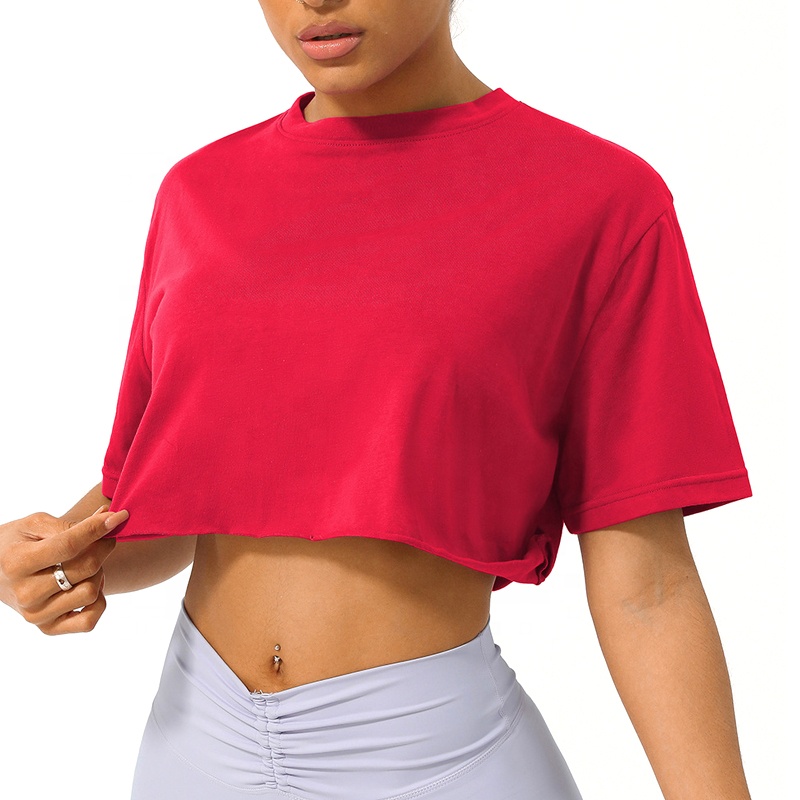 Young Girls Women Breathable Eco-Friendly Oversized Workout Crop Tank Tops Short Sleeve Yoga Tops Crew Neck
