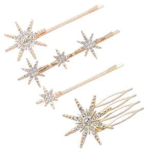 INS High Quality Bride Hair Bobby Pins Accessories Star Shape Gold And Silver Plated Crystal Hair Pin Clips For Girls Wedding
